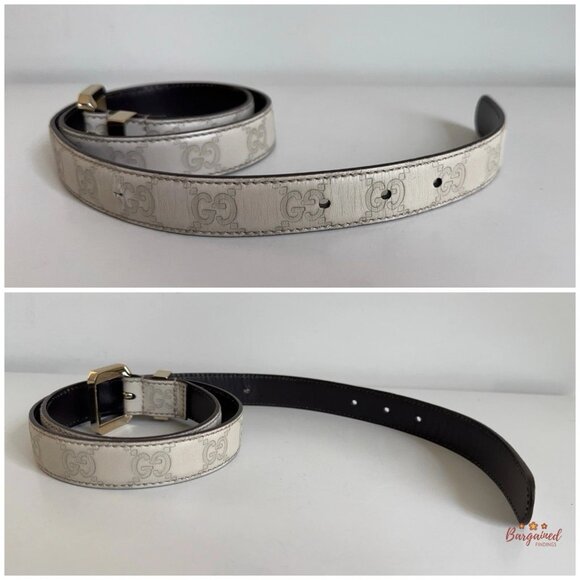 Authentic Gucci Cream Monogram Leather Gold Buckle Belt 85/34 - Picture 9 of 13